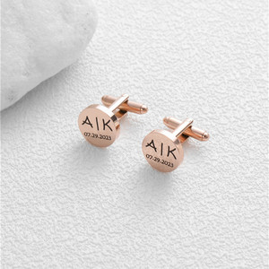 <span class=keywords><strong>Gemelli</strong></span> Personalizzati SP per Uomo in Acciaio Inossidabile, Incisi <span class=keywords><strong>con</strong></span> Lettera e Motivo, Forma Rotonda - Product Image 6