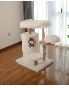 Árbol para Gatos Ecológico con Tablero de Partículas E1, Madera Natural, Peluche de Conejo y Postes Rascadores de Yute para Gatos de Interior - Product Image 6