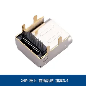 24ピンUSBタイプCメスソケット90度DIP SMTデュアルハウジングメスソケットコネクタ、CH = 3.4mm、USBコネクタカテゴリ用