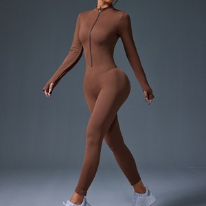 Popolare <span class=keywords><strong>tuta</strong></span> sportiva a filettoni spessi per donna con cerniera per il pollice fori aderenti a maniche lunghe con colletto rialzato Yoga - Product Image 4