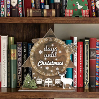 Carte d'enregistrement de temps rotative en bois réutilisable calendrier perpétuel décor de bureau pour Noël