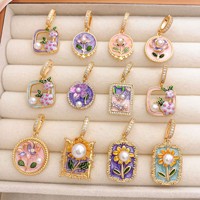Pendentif Fleur Perle Style Peinture à l'Huile Jardin de Monet pour Femme, Vintage, Élégant, Inaltérable, Accessoire Polyvalent pour Dropshipping