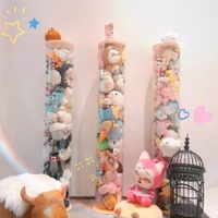 Boîte de rangement personnalisée en carton PET transparent pour poupées et jouets en peluche, de haute qualité, aseptique, étanche à l'eau et à la poussière, avec finition dorée et vernis mat