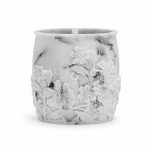 Ensemble d'accessoires de salle de bain en résine sable à motif floral élégant, effet marbre blanc-gris pour décoration botanique - Product Image 6