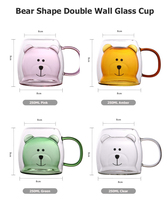 Vente en gros, fait à la main, marron, transparent, rond, 250ml, ours à double paroi, tasse en verre avec poignée