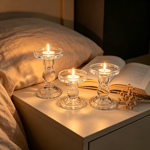 Porte-bougie vintage en verre transparent, base ronde, pour bougies pilier et chauffe-plat, ornement <span class=keywords><strong>de</strong></span> table <span class=keywords><strong>de</strong></span> salon - Product Image 4
