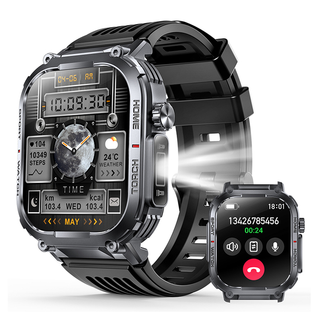 2025 S320B Smart Watch with Flashlight 2.02'' Outdoor Sport Fitness Tracker BT Call 30M Waterproof Relojes Smartwatch for Men