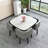 Ensemble de table à manger ronde moderne avec chaises en cuir/tissu, plateau en bois MDF, pliable, 1 table et 4 chaises pour usage domestique et commercial