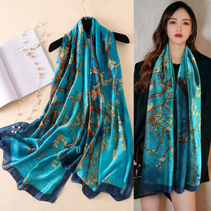 2024 Hangzhou Collection léger véritable soie Satin écharpe longue plage <span class=keywords><strong>voile</strong></span> motif géométrique crème solaire propriétés Polyester - Product Image 3