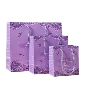 定制批发紫色英文包礼品袋结婚糖果盒定制薰衣草服装店纸袋