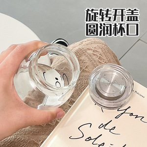 <b>Cute</b> Cartoon <b>Bear</b> Glass Cup With Lid Heat Resistant For Students And Couples - Product Image 3