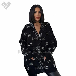 خريف وشتاء فاخر طباعة أكمام طويلة ملابس نسائية فضفاضة كاجوال مصمم زر أعلى معطف طويل - Product Image 2