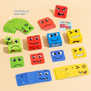 Hot Children's Educational Toy Face Expressions Matching Building Blocks Puzzles Wooden Parent-Child Interactive for Kids Unisex - Product Image 3