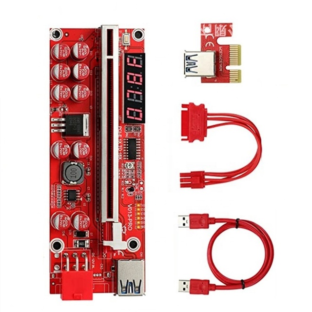 Riser V013 Pro PCIE Riser 013 Riser Card Express X1 X16 SATA to 6Pin Power Cable USB 3.0 Cable