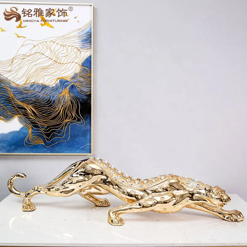 Ev dekorasyon süsler elmas leopar heykel feng shui iş hediye reçine heykel