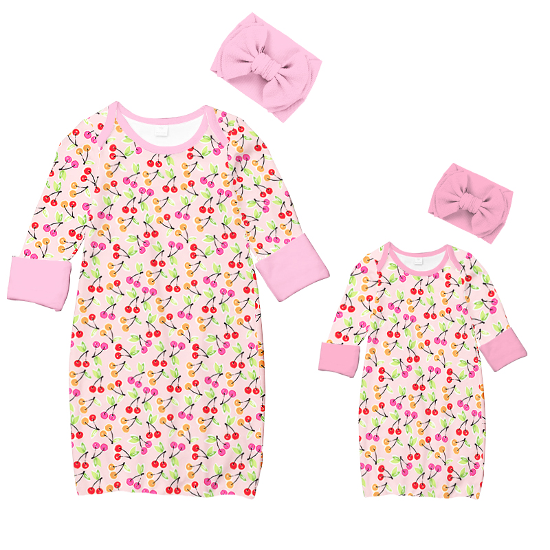 Новый дизайн, милая повязка на голову с принтом вишни, платье для мамы и меня, Пижама