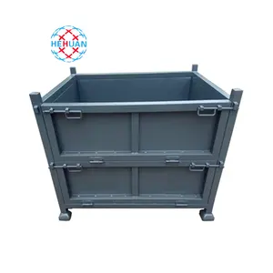 Contenedor de almacenamiento clásico a granel de acero rígido apilable de metal retornable contenedor de almacenamiento de almacén