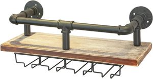 <strong>Industrial</strong> Wall Mounted Wine Rack Wine Bottle Stemware Glass Rack Floating Shelf <strong>Pipe</strong> Hanging <strong>Shelving</strong> with Glass Holders - Product Image 4