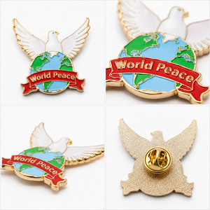 Broche de aleación de zinc con esmalte suave y efecto de goteo de aceite, con diseño de paloma de la paz, rama de olivo y globo terráqueo, temática de paz mundial y antien guerra, accesorio de ropa - Product Image 2