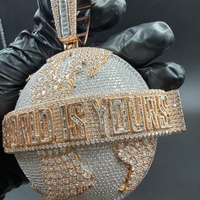 Pendentif globe terrestre personnalisé en moissanite, breloque Terre glacée en argent sterling 925, breloque hip-hop, passe le testeur de diamant