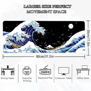 Factory Direct Custom Sea Wave Big Mouse Pad Non Slip Neoprene Anime Rubber Gaming Mouse Pad For Office Home