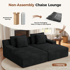Corduroy Modular <b>Sofa</b> <b>Bed</b> 2-Piece Sectional with Cup Holders Deep Seat Chaise Lounge with Pocket Springs for Living Room - Product Image 5