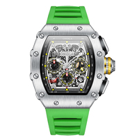 Montre-bracelet sport pour homme à quartz chronographe, boîtier tonneau, cadran à vis, échelle tachymétrique, fenêtre de date, bracelet en silicone