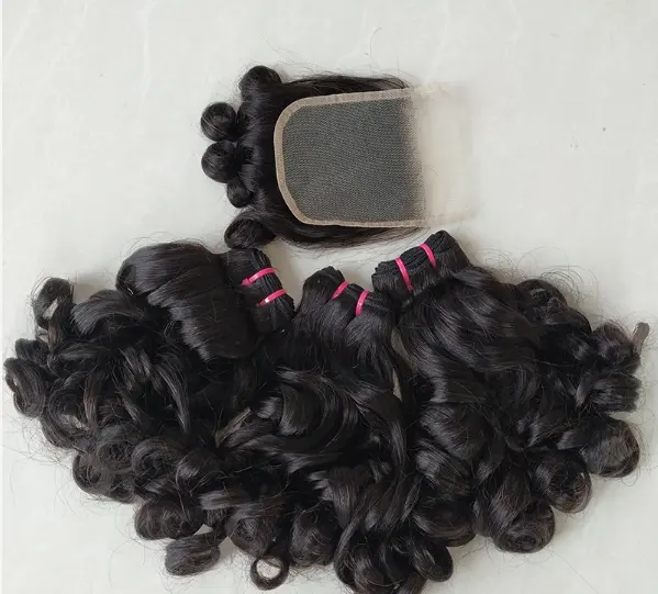 12A Lace Closure Or Bundles Double Drawn funmi Waves Natural Black Human Hair Extensions