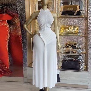 J3599 Abito Estivo Trendy da Donna, <span class=keywords><strong>Vestito</strong></span> <span class=keywords><strong>Aderente</strong></span> a Mezza Lunghezza, Elegante e Sexy con Collo Halter Senza Maniche e Arricciature - Product Image 2