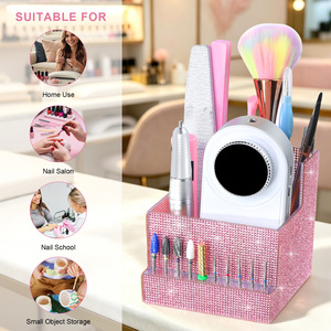 Rhinestone‑Encrusted Nail Tool Storage <b>Box</b> Desktop Organizer for Nail Drill Bits Nail <b>File</b> Nail Brush Manicure Desktop Decor - Product Image 2