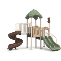 Ensemble de jeux d'extérieur pour enfants style forêt, combinaison toboggan en spirale et toboggan droit pour parc sportif et usage domestique, en matériau LLDPE