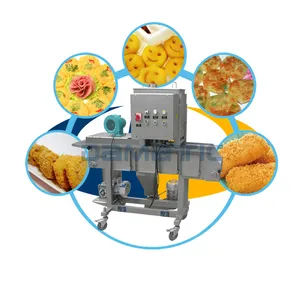 Automatic Onion Ring Flouring Batter Fried Chicken Shrimp Tempura Bread Crumb Burger Evenly Coat Covering Battering Machine