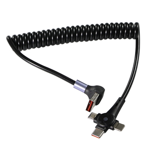 สายชาร์จ3 in 1แบบขดสปริงยืดหดได้พร้อม USB C Micro USB สำหรับโทรศัพท์ Android - Product Image 1