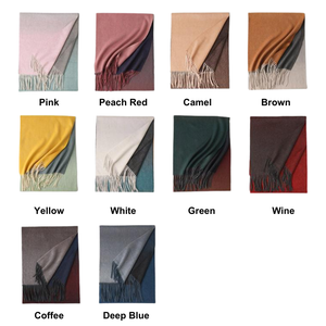 ผ้าพันคอแคชเมียร์ไล่เฉดสีแบบกำหนดเอง พร้อมพู่ตกแต่งด้วยมือ บริการ OEM ดีไซน์แบบกลับด้านได้ สำหรับของขวัญองค์กร - Product Image 2