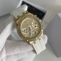 Montre de luxe en cristal pour femmes, bracelet en silicone, cadran incrusté de cristaux, sous-cadran multifonction