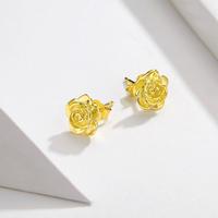 SCE646 Mode Braut schmuck Gelbgold Rose Blumen form 925 versilbert Ohr stecker Kleine Ohrringe Frauen Mädchen