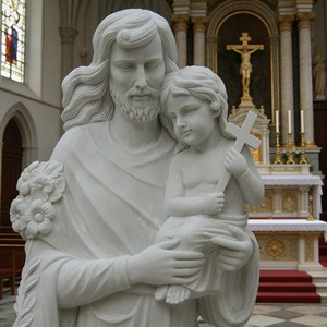 Estatua de la Sagrada Familia para Jardín o Iglesia, Estilo Europeo, San José, Niño Jesús, Cruz de Mármol Religiosa, Hecha a Mano y Personalizada - Product Image 3