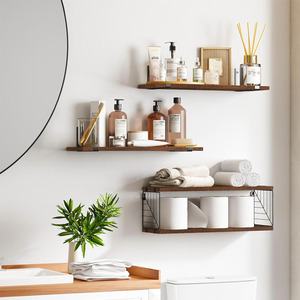 Étagères flottantes de salle de bain à quatre niveaux <span class=keywords><strong>en</strong></span> <span class=keywords><strong>bois</strong></span> rustique brun foncé au-dessus des toilettes, décoration murale <span class=keywords><strong>pour</strong></span> salle de bain et cuisine - Product Image 2