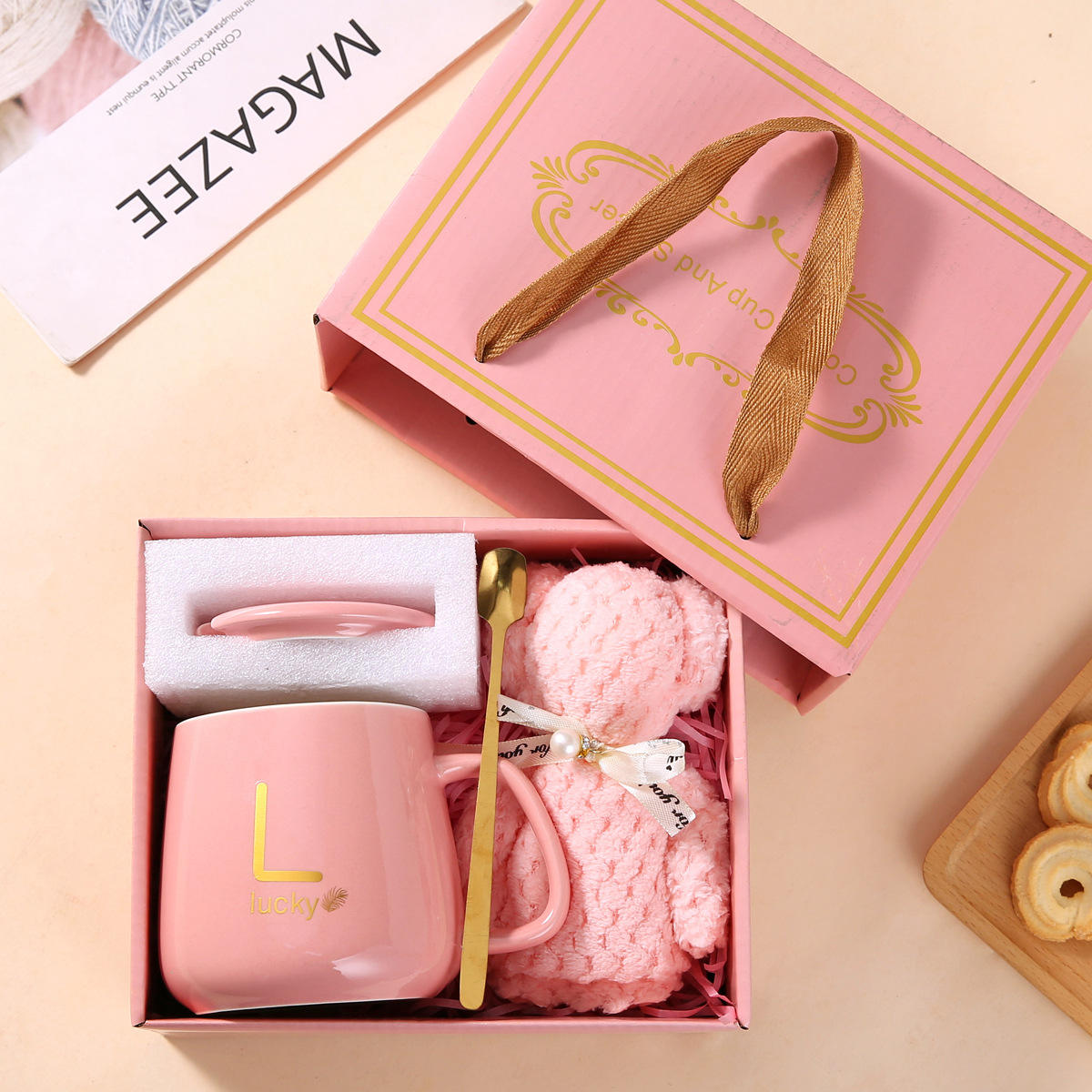 Ensemble ours en serviette rose