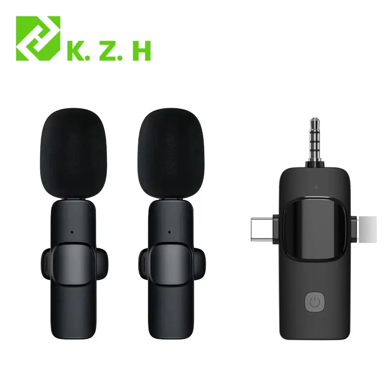 A K15 3 In1 Wireless Lavalier Microphone Noise Cancelling Wireless Dual Lapel Mic Collar For Phone Radio Live Recording