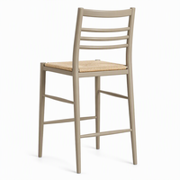 Tabouret de bar en bois avec dossier échelle et assise tressée, chaise haute de cuisine moderne pour salle à manger, café et restaurant