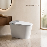 WC intelligent moderne rond en céramique avec bidet intégré, siège chauffant, chasse d'eau automatique, capteur de pied et télécommande