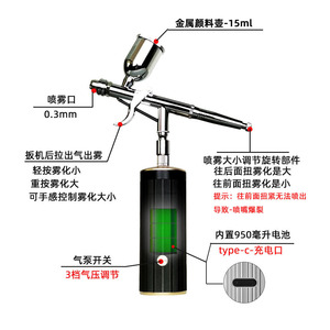 Ensemble d'aérographes électriques avec pompe à air, alimentation par gravité, vitesse réglable, portable, pour travaux d'art, peinture de modèles - Product Image 2
