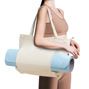 Wholesale Custom Logo Eco-friendly <b>Reusable</b> Large Blank Tote Yoga Mat <b>Bag</b> with Shoulder Handle Cotton Canvas - Product Image 4