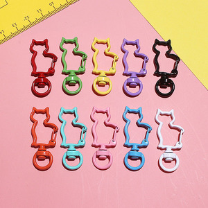 Porte-clés chat DIY en alliage, tête de lapin creuse avec pendentif cœur coloré, tendance mode, style mignon pour fille, breloque de sac - Product Image 5
