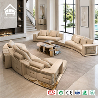Canapé sectionnel en cuir courbé, table basse en marbre, mobilier sur mesure en métal pour toute la maison, canapé de luxe tout-en-un pour salon