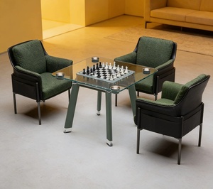 Tavolo da Gioco Multifunzionale con Piano <span class=keywords><strong>in</strong></span> <span class=keywords><strong>Vetro</strong></span> Temperato, Scacchiera Integrata e Portabicchieri per Bar Domestico Moderno - Product Image 3