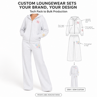 Ensemble de survêtement gris chiné personnalisé avec sweat à capuche zippé et pantalon de survêtement large pour femme, avec patch Hibiscus, fabricant OEM