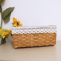 Panier décoratif à petite poignée, grand panier tissé empilable pour pique-nique, décoration intérieure, panier de rangement mignon en copeaux de bois pour cadeaux
