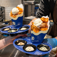 Emballage conique et plateau avec coupelles à sauce pour frites à emporter, boîte à dessert avec séparateurs et insert à sauce